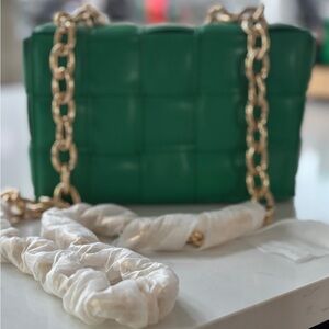 Green Quilted Chain Shoulder Bag